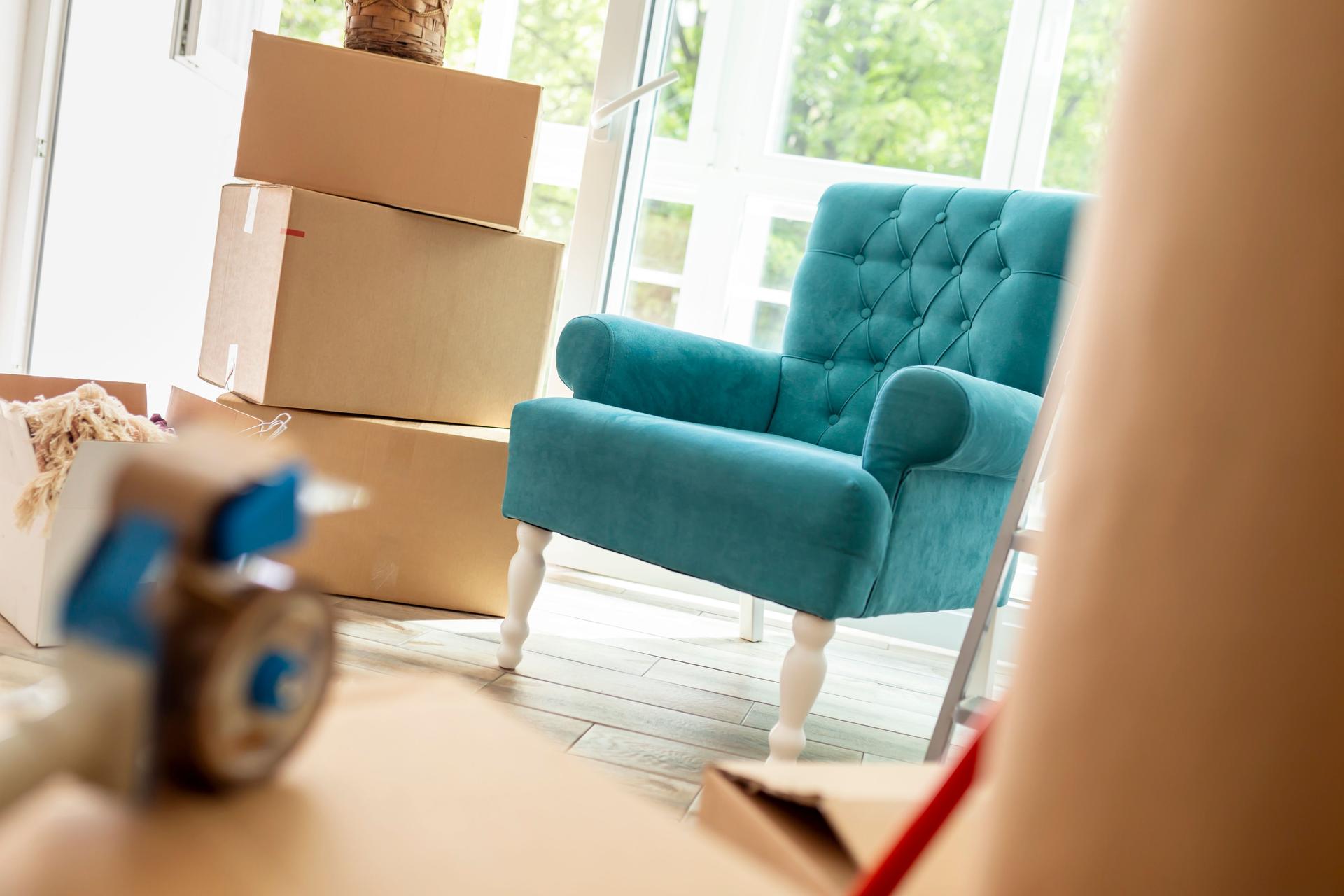 Detail of home interior with cardboard boxes
