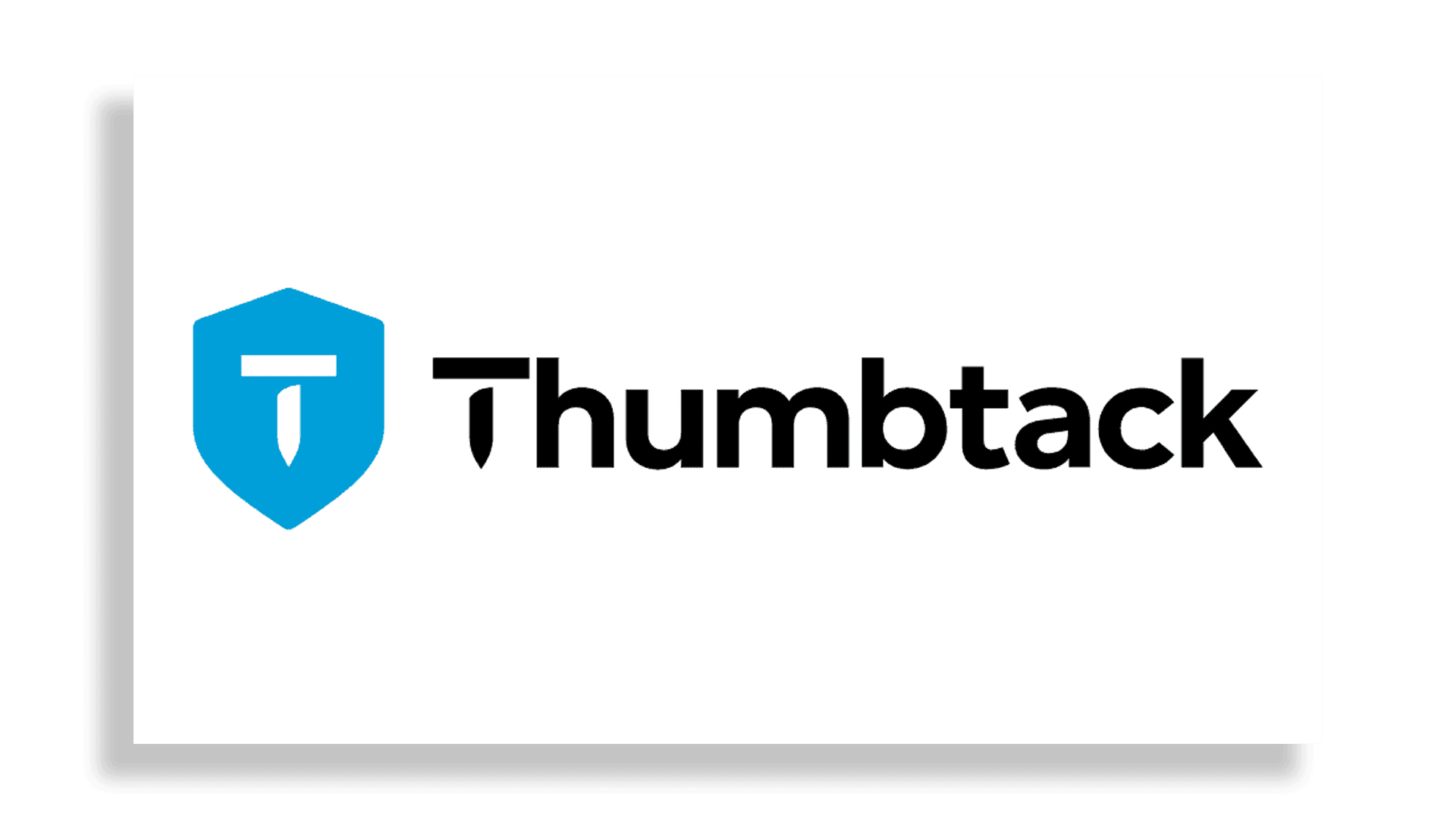 Thumbtack logo with blue shield icon on a white background.